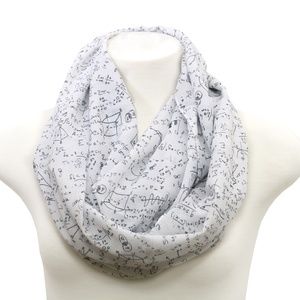 White Mathematics Pattern Infinity Scarf for her